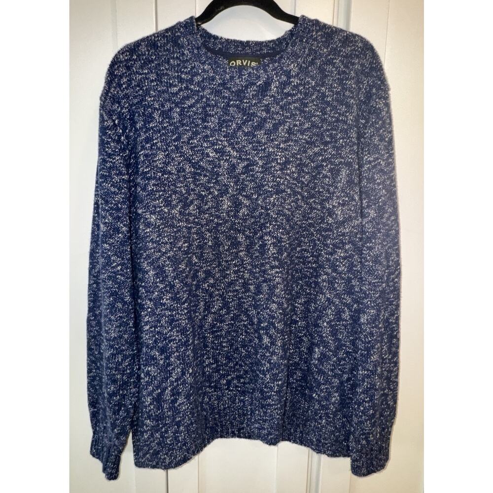 Vtg Orvis Linen Knit Crewneck Sweater Pullover Men's Large Blue Eclectic Grandpa